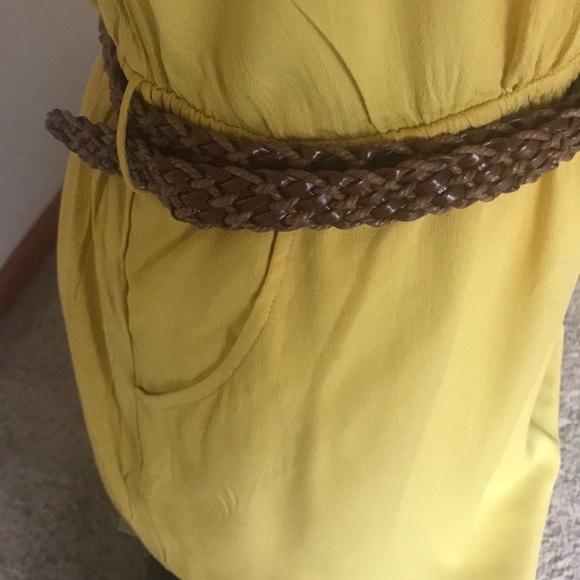 Yellow Spaghetti Strap Floral Embroidered Belted Mini Dress Size M - Picture 4 of 5